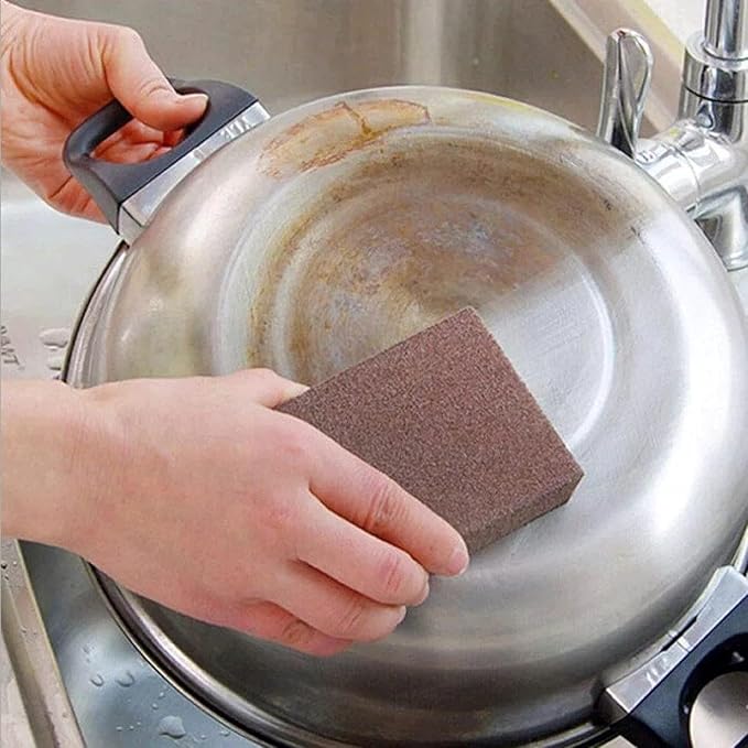Nano Carborundum Sponge,Emery Sponge Kitchen Pot Brush with Handle,Scouring Pad Pot Scrubber,Pot Cleaner for Bottom of Pans,Wet Dry Sanding Sponges (Brown 02 * 5pcs)