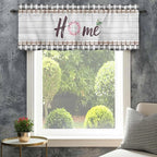 Spring Flowers Curtain Valances for Windows, Kitchen Valance Window Treatment, Farmhouse Watercolor Black Plaid Wood Grain Light Filtering Block Curtains for Bathroom/Bedroom/Living Room 42'' x 12''
