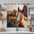 Farm Horses Bedroom Curtains 72 Inch Length, Window Curtains Tab Top, Farmhouse Barn Funny Animals Butterfly Light Filtering Window Treatments Drapes 52"x72" 2 Panel
