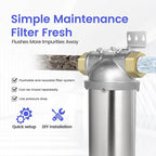 Amwater NSF/ANSI 42 Certification Big+ Stainless Steel Filter Housing for 20”Length,4.5"OD Filter Cartridge, Drain Valve Style C (Square Head)