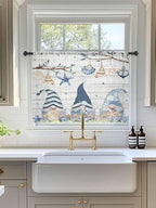 Sheer Curtains 54 Inch Length, Coastal Eucalyptus Semi Sheer Curtains Light Filtering Window Treatment, Ocean Blue Gnomes Starfish Leaf Wood Grain Privacy Voile Drapes for Living Room 52x54 Inch