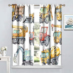 Kids Excavator Curtains, Retro Truck Tractor Machinery Construction Vehicle Crane Digger Mixer Rod Pocket Decorative Windows Curtain for Teens Girls Boys Room 72x63in (30% Blackout)