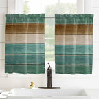 Vintage Plank Turquoise Brown Window Valance Curtains, Farmhouse Wood Grain Light Filtering Kitchen Valance with 3-inch Rod Pocket for Living Room Bathroom Bedroom,2 Panel,52x54In