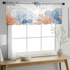 Ocean Corals Sheer Valance Curtains, Summer Beach Coral Sea Stars Light Filtering Kitchen Valances Rod Pocket Voile Curtain Window Treatment for Bedroom/Living Room/Basement 42Wx18L