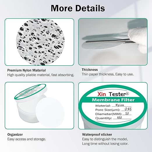 Xin Tester 100 Pieces Nylon Disc Membrane Filters, 50 mm Diameter, 0.45µm Pore Size