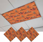 Cowboys Horses 3 Pcs Fluorescent Light Covers 4 x 2 Feet, Desert Ethnic Winds Orange Background Covers for Ceiling Lights Magnetic Light Cloth Filter for Classroom Office Home