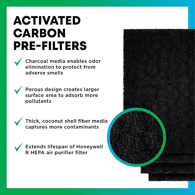 Filterbuy Activated Carbon Pre-Cut Filter HRF-A100 Replacement for Honeywell Air Purifier (8-Pack, Made in USA)