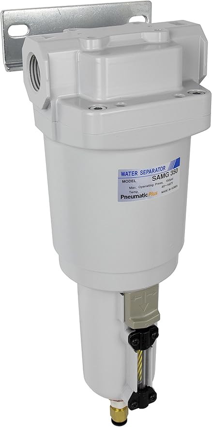 PneumaticPlus SAU470-N04DG-MEP 4 Stage Compressed Air Drying System - Particulate Filter, Coalescing Filter, Pressure Regulator & Water Separator, 1/2" NPT - Auto Drain, Metal Bowl for compressor