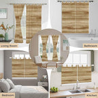 Light Brown Wood Grain Kitchen Curtains 24 Inch Length, Small Window Curtains Tab Top, Western Farmhouse Barn Door Light Filtering Short Window Treatments Tier Drapes 27.5"x24" 2 Panel