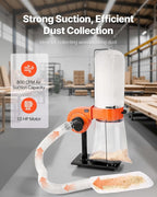 VEVOR Dust Collector, 800 CFM 2.5 Micron Vortex Cone Dust Collectors, 1HP Sawdust Collection System with 16-Gallon Large Capacity Dusts Collector Bag, Filter Bag, and Casters, 3400 RPM High Speed