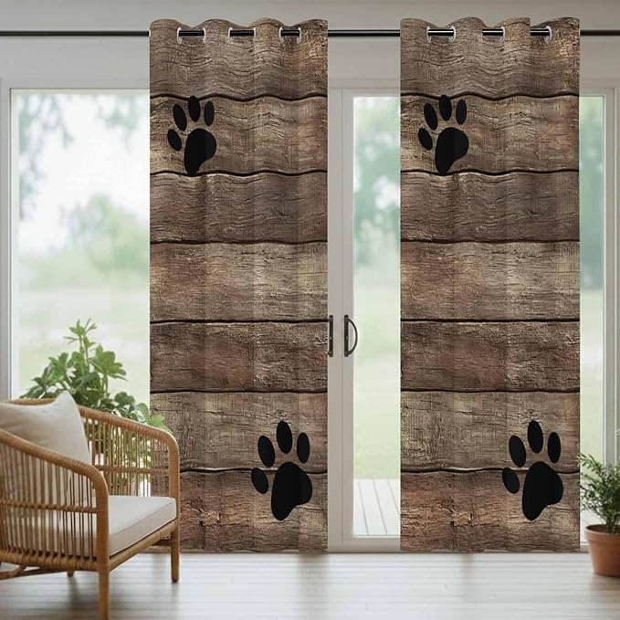 Wood Grain Outdoor Curtains for Patio Claws Animals Wooden Brown Vintage Waterproof Outside Curtains with Grommet Top Weatherproof Curtain for Cabana Pergola Gazebo, 2 Pack, 54" W x 84" L