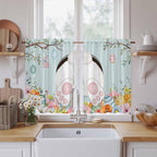 Easter Bunny Kitchen Curtains 54 Inch Long 2 Panel Set,Rod Pocket Window Curtains Panels,Easter Eggs Spring Farmhouse Wood Grain Teal Blue Light Filtering Privacy Draperies for Bedroom 42"W x 54"L