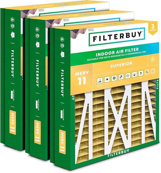 Filterbuy 21x27x5 Air Filter MERV 11 Superior Pet & Allergy Defense (3-Pack), Pleated HVAC AC Furnace Filters for Trane Perfect Fit & American Standard (Actual Size: 20.56 x 26.13 x 4.97)