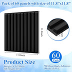 Nuanchu 60 Pcs 3D Slat Wall Panels 12 x 12 Inch PVC Fluted Textured Panel Cuttable Paintable DIY Wall Art Decorative Tiles for Ceiling Studio Bathroom Interior TV Background (Black)