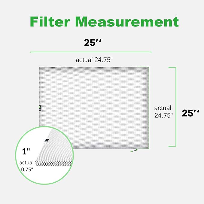 Reair 25x25x1 Air filter, Washable and Reusable Air Filter 25x25x1 for AC HVAC Furnace, MERV 8 Air Filters Machine Washable & Dryer Friendly, AC Furnace Air Filter