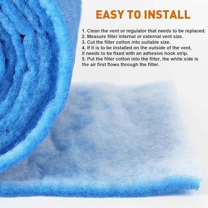 12" x 140" Air Vent Filters Kit - Cut to Size Floor Vent Filters for home. MERV 8 Electrostatic Air Filter Roll & Adhesive Hook Tape(30+ Filters)