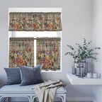 Spring Flowers Kitchen Curtain Set, Farmhouse Vintage Black Plaid Wood Grain Window Valance and Tiers 36" Length, Light Filtering Short Curtains Valance for Cafe Bathroom Bedroom 54"x18"