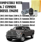 6.7 Cummins Diesel Filters Kit Compatible with 2013-2018 Ram 2500 3500 4500 5500 6.7L Cummins Diesel Oil Fue Engine Cabin Air Separator Filtration 5083285AA 53034051AB 68406048AA 68157291AA 68197867AA