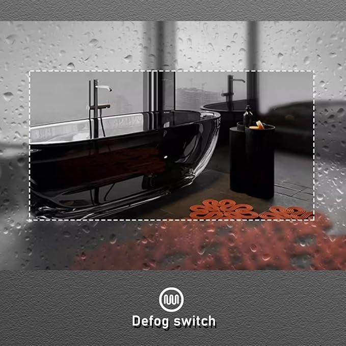Bathroom Mirror with 3 Colour LED Lights, Wall Mounted Bathroom Vanity Mirror, Demister Heat Pad/Dimming Function/Touch Switch Smart Mirror(A,43.3"x38.9"/110x99cm)