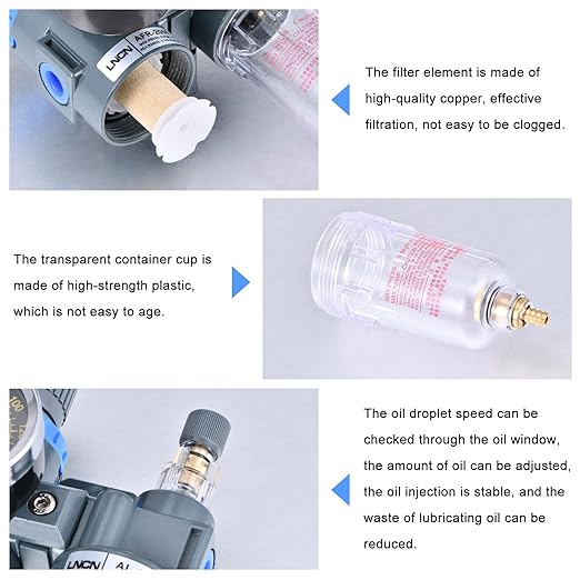 1/4 Inch Compressor Air Filter Pressure Regulator Water-Oil Trap Separator Filter with Lubricator Cup