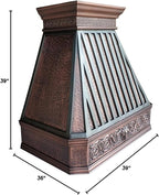 CT Copper Tailor Copper Vent Hood Wall Mount,36'' W,39''H, 610 CFM Exhaust Fan,Stainless Steel Vent,LED Light,Dishwasher-Safe Baffle Filters,Light Hammered-Medium Patina,VH14TA2L