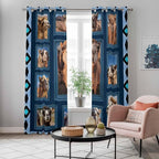 2 Panel Kitchen Cafe Curtains, Desert Camels Sunlight Filtering Nature Air Through, Home Decor Window Covering Tier Curtains for Living Room 104W x 96L inch Wildlife Brown Animals Blue Geometric