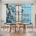 Farmhouse Wooden Grain Kitchen Curtains, Vintage Shabby Chic Flower Blue Light Filtering Window Curtain Panels, 2Pcs Rod Pocket Window Treatments Set for Living Room Bathroom Bedroom 52x72 Inches