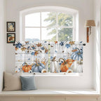 Thanksgiving Pumpkin Kitchen Tier Curtains 36 Inch Long 2 Panel Set,Rod Pocket Half Window Curtains Over Sink,Fall Maple Leaf Daisy Wooden Grain Short Drapes for Bathroom Cafe 27.5"W x 36"L