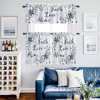 Texas Star Country Kitchen Curtains Set 3 Piece for Windows, Rod Pocket Valance and Tier Set 24 Inch Length, Blue Farmhouse Branches Light Filtering Cafe Curtains for Living Room Bathroom