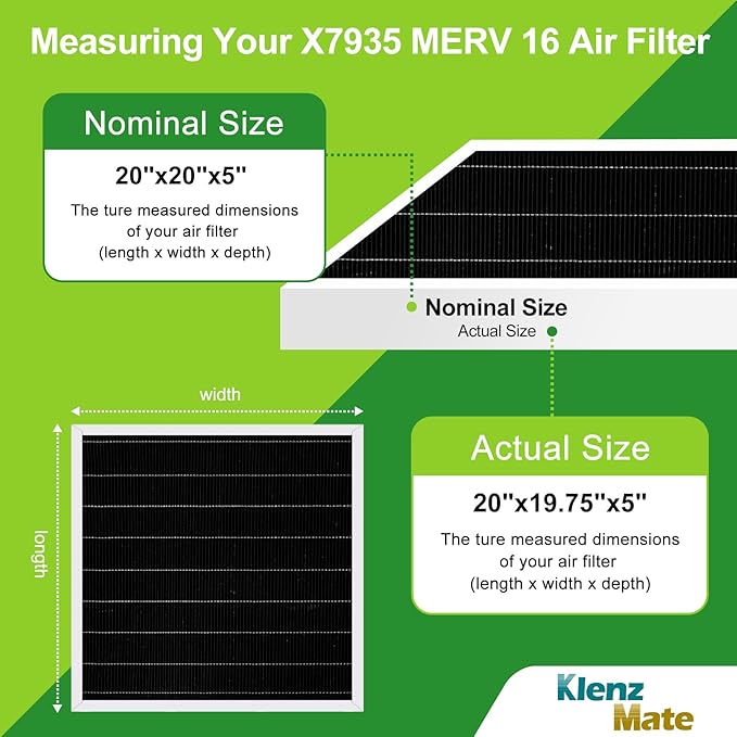 Upgraded 4 - Pack X7935 20x20x5 MERV 16 Air Filter Bundle,Carbon Clean Healthy Climate,Replacement Filter Media for HCC14-23 Lennox & Honeywell FC100A1011/FC200E1011 (4 - Pack)