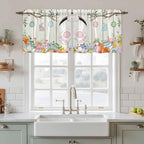 Easter Kitchen Tier Curtains 36 Inch Long 2 Panel Set,Rod Pocket Half Window Curtains Over Sink,Spring Farmhouse Watercolor Bunny Eggs Wood Grain Light Filtering Short Drapes Cafe 27.5"W x 36"L