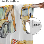 Kids Excavator Curtains, Retro Truck Tractor Machinery Construction Vehicle Crane Digger Mixer Rod Pocket Decorative Windows Curtain for Teens Girls Boys Room 42x54in (30% Blackout)