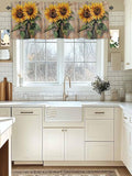 Kitchen Valances for Window, Watercolor Sunflower Retro Board Light Filtering Rod Pocket Valance Curtain, Farm Brown Wood Grain Short Curtains Window Topper for Bedroom Bathroom Living Room 42x12in