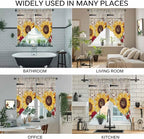 Red Yellow Sunflowers Swag Valances for Windows, Retro Rustic Barn Doors Butterfly Brown Rod Pocket Kitchen Curtains Valance, Small Window Curtains Swag for Cafe Living Room, 2 Panels, 36x36 inch