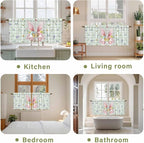 Easter Kitchen Tier Curtains 36 Inch Long 2 Panel Set,Rod Pocket Half Window Curtains Over Sink,Spring Bunny Ears Feet Flowers Green Plaid Light Filtering Short Drapes for Bathroom Cafe 27.5"W x 36"L
