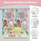 Swag Curtain Valances for Kitchen Windows,Happy Easter Rabbit Butt Egg on Daisy Leaf Short Rod Pocket Window Valance,Bufferfly on Wood Barn Swag Topper for Bedroom Living Room,2 Panels 36x63in