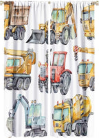Kids Excavator Curtains, Retro Truck Tractor Machinery Construction Vehicle Crane Digger Mixer Rod Pocket Decorative Windows Curtain for Teens Girls Boys Room 42x63in (30% Blackout)