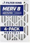 Filter King 14.5x7.5x1 Air Filter | 4-PACK | MERV 8 HVAC Pleated A/C Furnace Filters | MADE IN USA | Actual Size: 14.5 x 7.5 x .75"