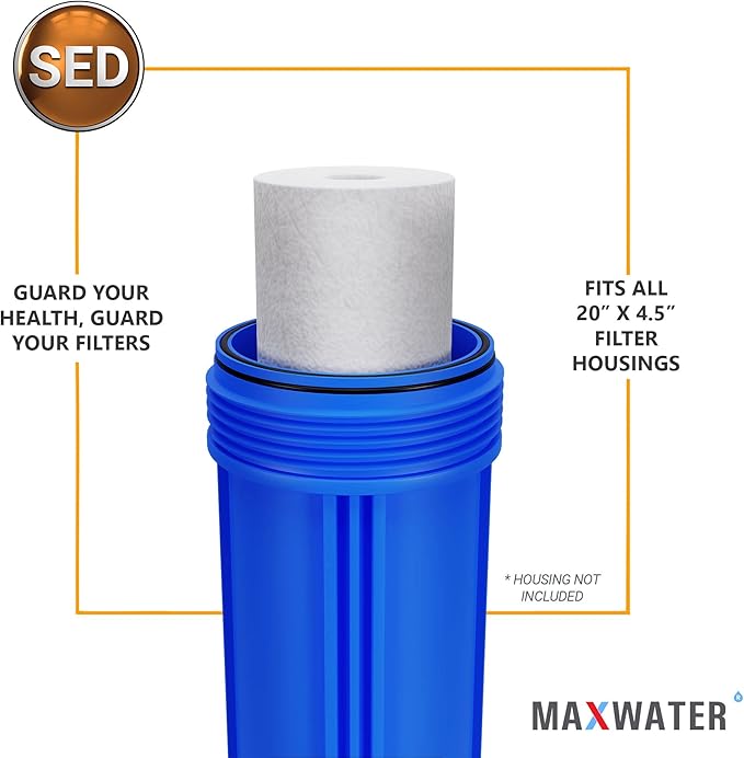 Max Water 20" x 4.5" 10 Micron Sediment Water Filter, Whole House Water Filter Replacement Cartridge, Melt Blown Polypropylene (PP), Fits Any Standard 20 Inch Filter Housing, 2 Pack