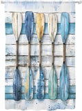 Sheer Curtains 63 Inch Length, Lake Paddle Striped Semi Sheer Curtains Light Filtering Window Treatment, Watercolor Vintage Wood Grain Privacy Voile Drapes for Living Room Bedroom 52x63 Inch