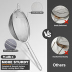Walfos Fine Mesh Strainer 4PCS, Versatile Kitchen Strainer with Handle - 7", 4.6", 3.15", 2.7" Sieve Fine Mesh Stainless Steel, Metal Strainers and Sifters for Rice, Quinoa, Tea, Cocktail, Juice