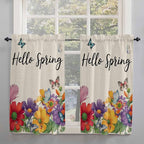 Spring Flowers Kitchen Curtains 45 Inches length, Farmhouse Vintage Country Colorful Floral Window Treatment Curtain Drapes, Lightweight Window Panels for Living Room Bedroom, 52"x45", 2 Panels