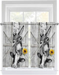Grey Farmhouse Kitchen Curtains 45 Inches Length, Vintage Sunflowers Animals Printed Window Treatment Curtain Drapes, Lightweight Window Panels for Living Room Bedroom, 52"x45", 2 Panels