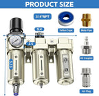 3/4" NPT 3 Stage Air Drying System,Heavy Duty Industrial Grade Air Compressor Water Separator System,Filter Oil Water Separator Dryer for Plasma Cutter and Paint Spray,0-240 PSI,Auto Drain