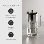 Aarke Purifier Glass Water Pitcher, Refillable Stainless Steel Filter, 8-Weeks Performance, BPA-Free, Dishwasher Safe, Pure & Enriched Refill Granules, 1.18L (5 Cups) Capacity