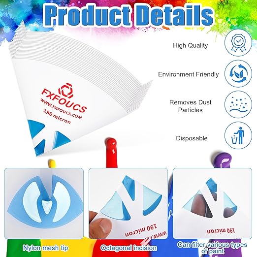 250 Pack of Premium Paint Strainers with 190 Micron Fine Mesh Filters - 3D Printing Ultra-Flow Blue Nylon Cone Strainers for Paint and Fluid Filtration