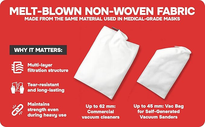 Dust Collection Bag – Small, 3 Pack, Adjustable Fit Dust Bag, with 3-Layer Filter System, Captures dust for Sanders, Miter Saw dust collector & Table Saw Accessories, Fits Ports Up to 42 mm