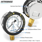 MEANLIN MEASURE 0~60Psi Stainless Steel Start and Clean Filter Pressure Gauge 1/4" NPT 2"FACE DIAL Waterproof for Pool Filter Pump Swimming Pool, spa, Aquarium Lower Mount with Rotatable Plastic Frame