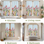 Easter Window Curtains 63 Inch Long 2 Panel Set, Rod Pocket Bedroom Curtains & Drapes, Spring Bunny Colorful Eggs Tulip Flowers Blue Check Light Filtering Window Treatment for Living Room 42"W x 63"L