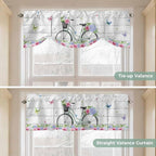 Spring Tie Up Valance Curtains for Windows, Kitchen Curtains Window Shades, Bicycles Botanical Rose Leaves Butterfly Wood Grain Light Filtering Roman Curtain Valances for Bedroom/Bathroom/Cafe 42"x18"